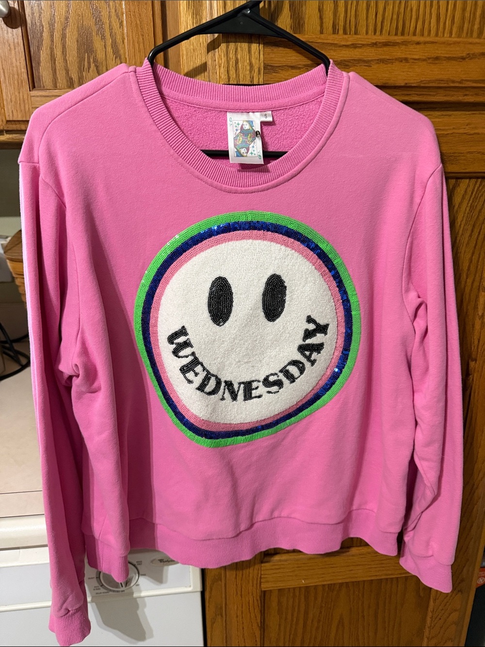 QUEEN OF SPARKLES Pink "Wednesday" Smiley Sweatshirt
